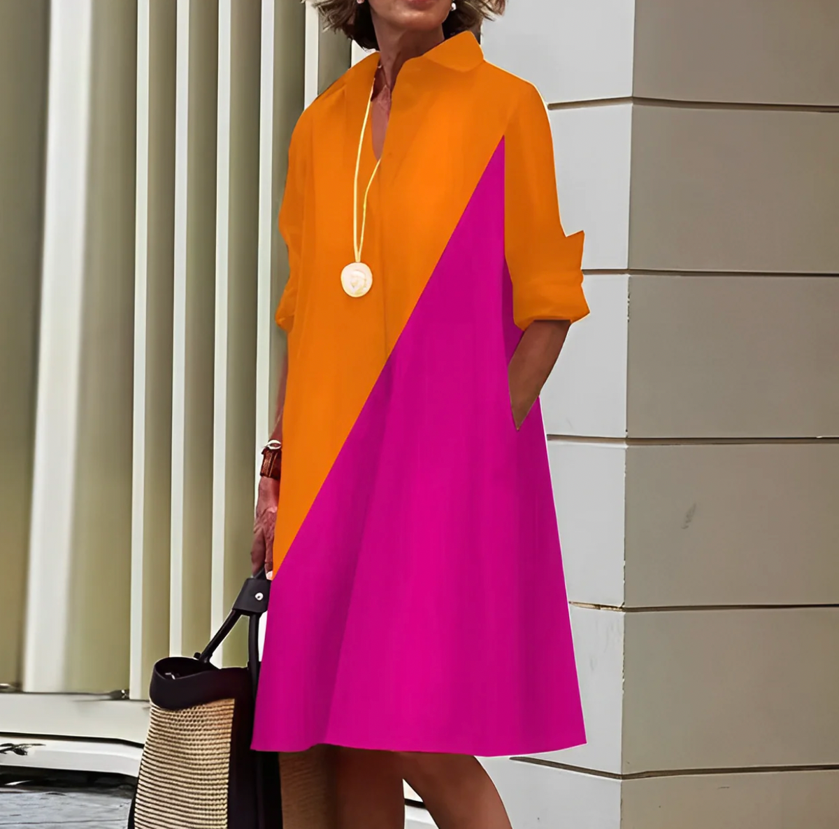 A-Line Polo Dress for Women with 3/4 Sleeves, Lightweight Spring Dress in Red, Black, and White-5