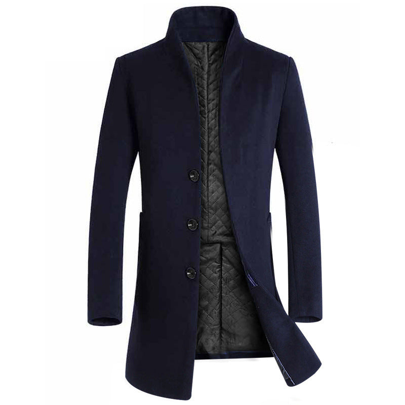 Tailored Warm Mens Wool Coat - Single Breasted Thigh, Winter