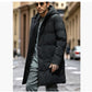 Men's Warm Long Puffer Coat - Hooded Quilted Cotton, Urban