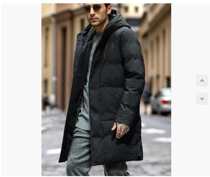 Men's Warm Long Puffer Coat - Hooded Quilted Cotton, Urban