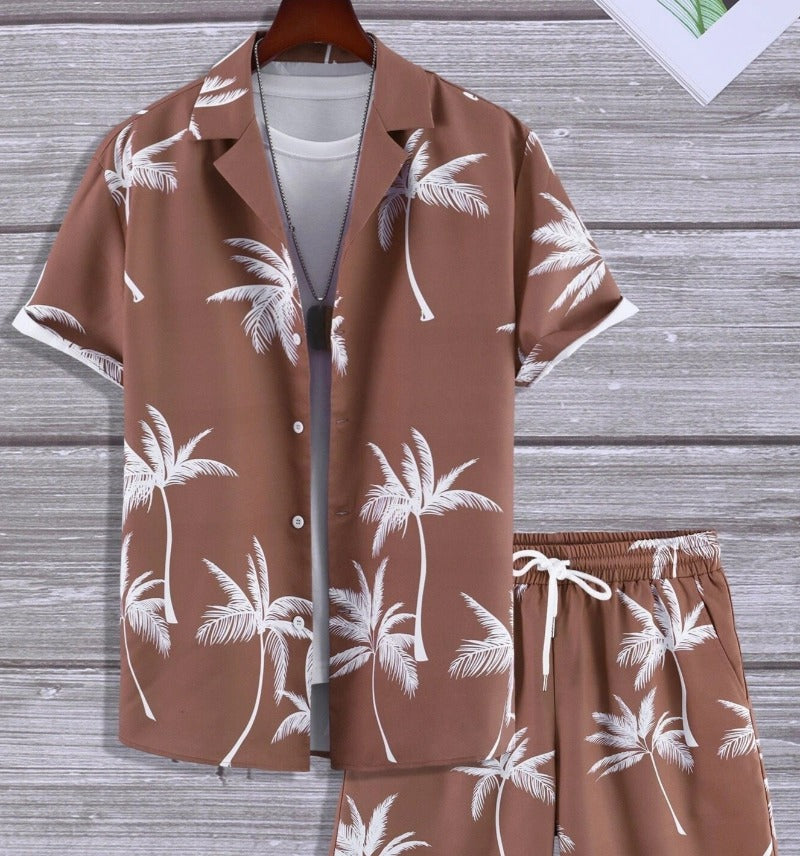 Men's Summer Set with Tropical Print, Lightweight Shirt and Shorts, Relaxed Fit for Warm Weather Casual Outings-6