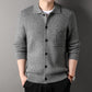 Textured Warm Men's Cardigan - Polo Lapel, Knit For Autumn