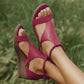 Plush Women's Casual Sandals - Low-Wedge, Open-Toe, Multi-Use, PU Upper, For Summer Days