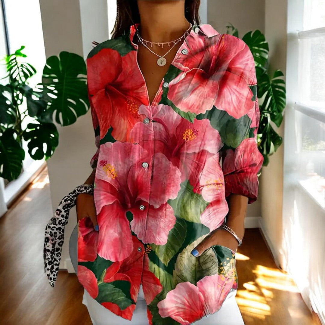 Vintage Floral Womens Blouse, Lightweight Summer Top with Button Front and Relaxed Fit-1