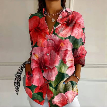 Variant image for Vintage Floral Print Womens Blouse with Long Sleeves and Lace Collar for Spring and Autumn-1