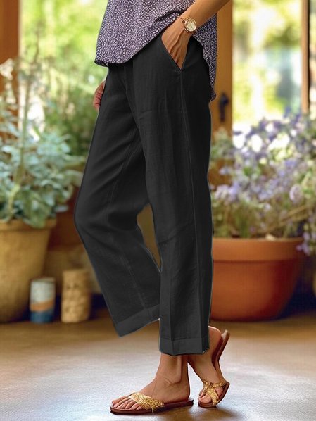 Variant image for Loose-Fitting White Linen Pants for Women, Breathable Wide Leg Casual Trousers-9