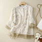 Elegant Women's Top with Embroidery, Breathable Cotton Blend Blouse in Various Colors and Sizes-4