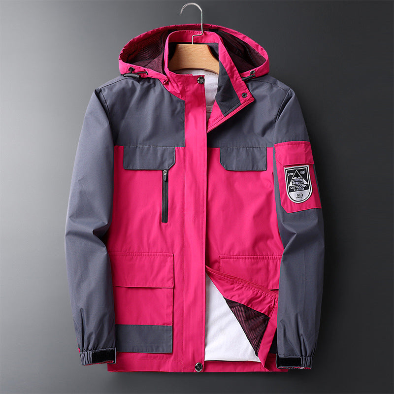 Water-Resistant Men's Rain Jacket - Hooded Colorblock, Packable