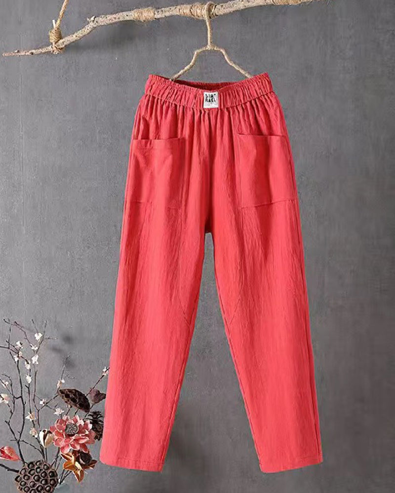 Loose-Fitting White Linen Pants for Women, Breathable Flax Trousers for All Occasions, Comfortable and Stylish-5