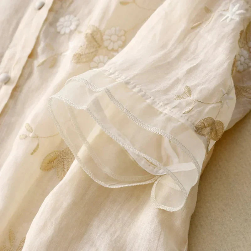 Elegant Women's Top with Embroidery, Breathable Cotton Blend Blouse in Various Colors and Sizes-2