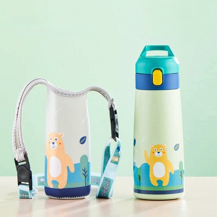 Kids 500ml Stainless Steel Straw Thermos Mug With Case