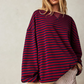 Women's Oversized Sweatshirt - Boxy Striped Cotton Casual
