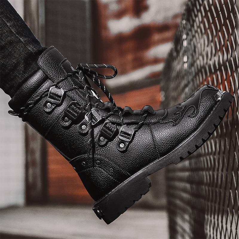 Sturdy Mens Motorcycle Boots - Lace Up, Leather, Riding