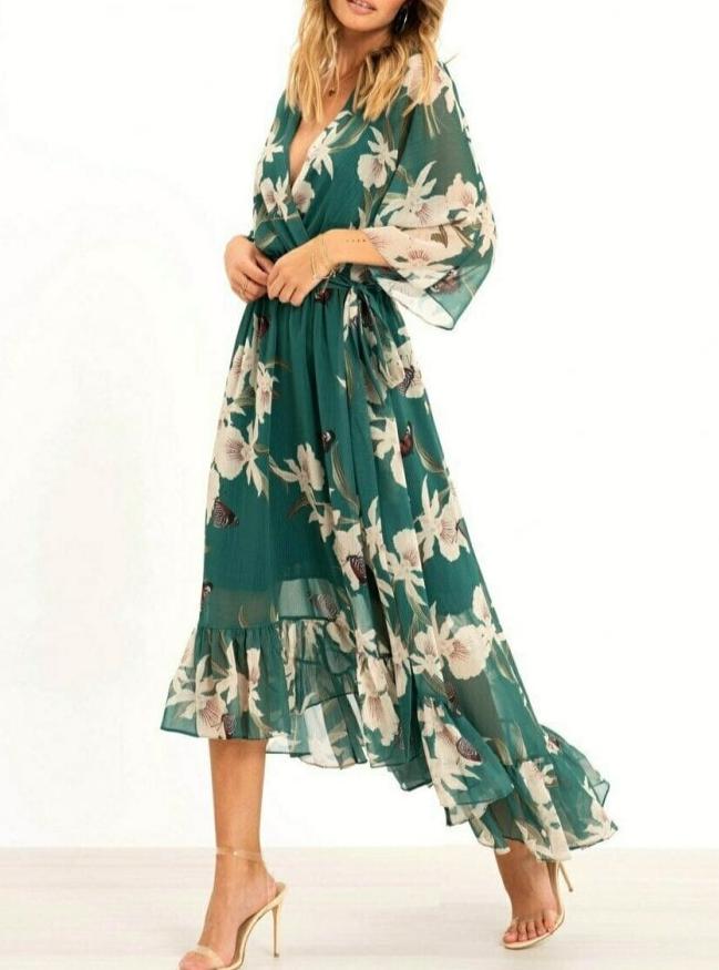 Variant image for Elegant Long Summer Dress for Women with Deep Neckline, Flattering Fit, Perfect for Wedding Guests and Formal Occasions-1