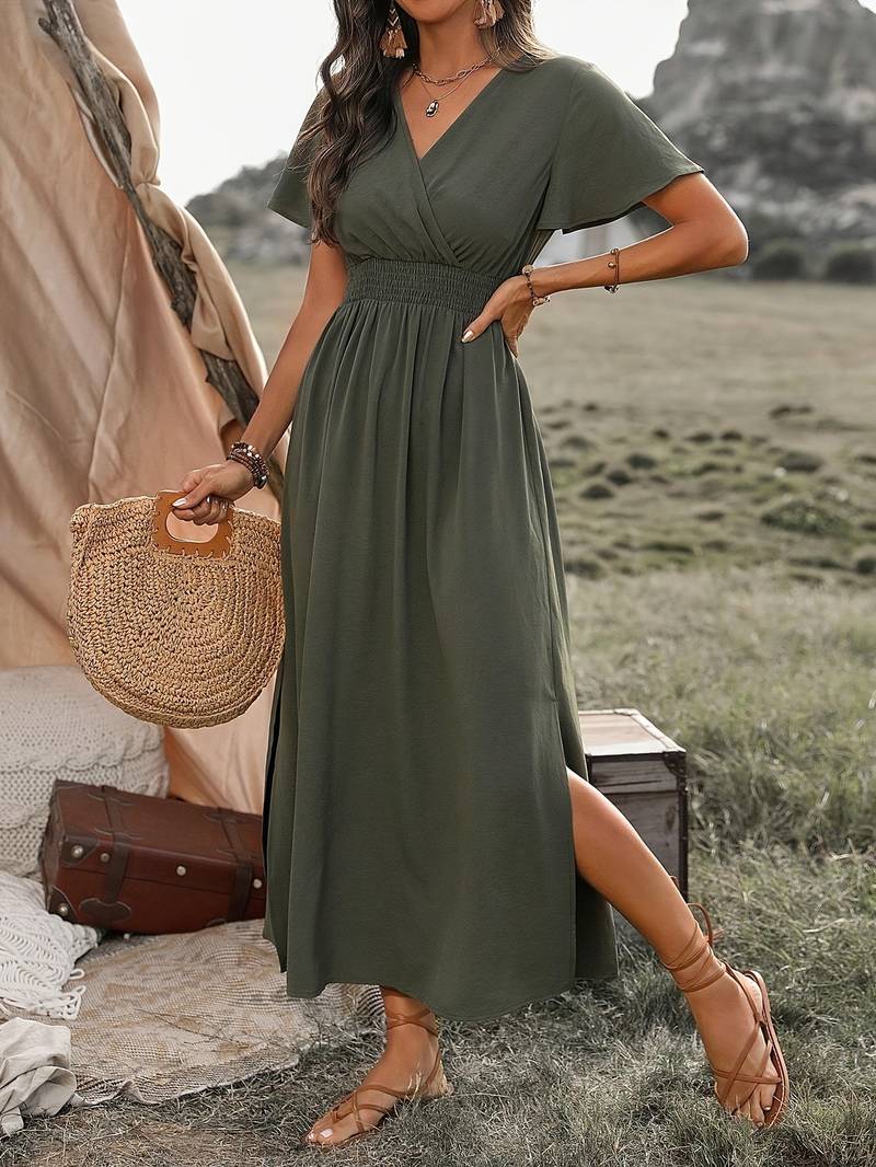 Elegant Women's Long Dress with Wide Sleeves and Stylish Neckline, Perfect for Formal Occasions and Casual Wear-6