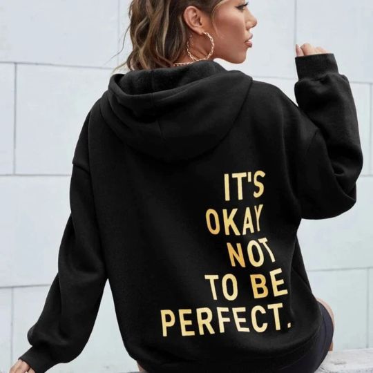 Women’s Oversized Hoodie - Relaxed Back Slogan Cotton Blend