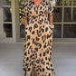 Plus Size Women's Boho Dress, Breathable Loose Fit Summer Dress in Panther Print - Available in Khaki, Blue, Gray-2