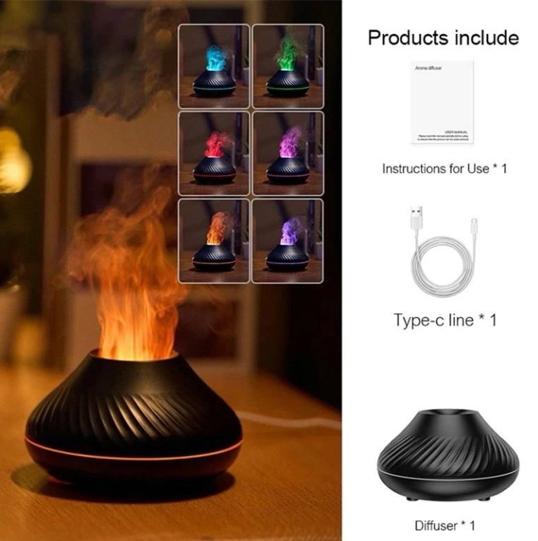 Aroma Volcanic Diffuser Essential Oil Lamp 130ml USB Humidifier with Color Flame Night Light
