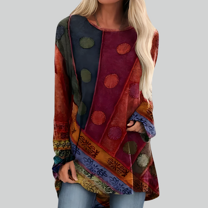 Trendy Blouse Casual Top for Regular Wear - Ethnic Print, Relaxed Fit, Bohemian Charm, Multi-Use for All Occasions