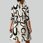 Long Fashion Sleeve Print Mini Dress for Women Autumn Casual Office Wear Robe Femme
