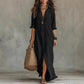 Plush women's flowy maxi dress - long-sleeve lapel-collar, solid, beach vacation