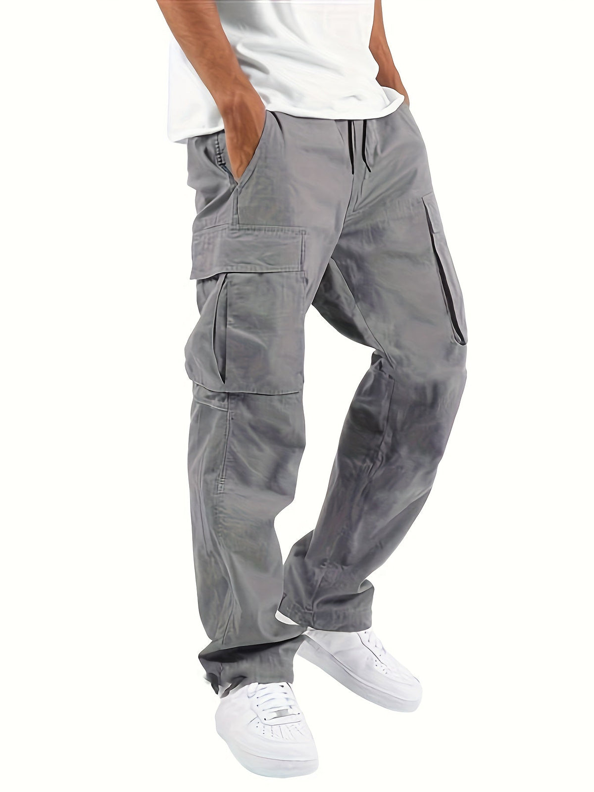 Oversized Black Cargo Pants for Men with Multiple Pockets, Comfortable Fit and Durable Cotton Blend Trousers-3