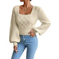 Plush Women's Square Collar Sweater - Cropped Knit Layering