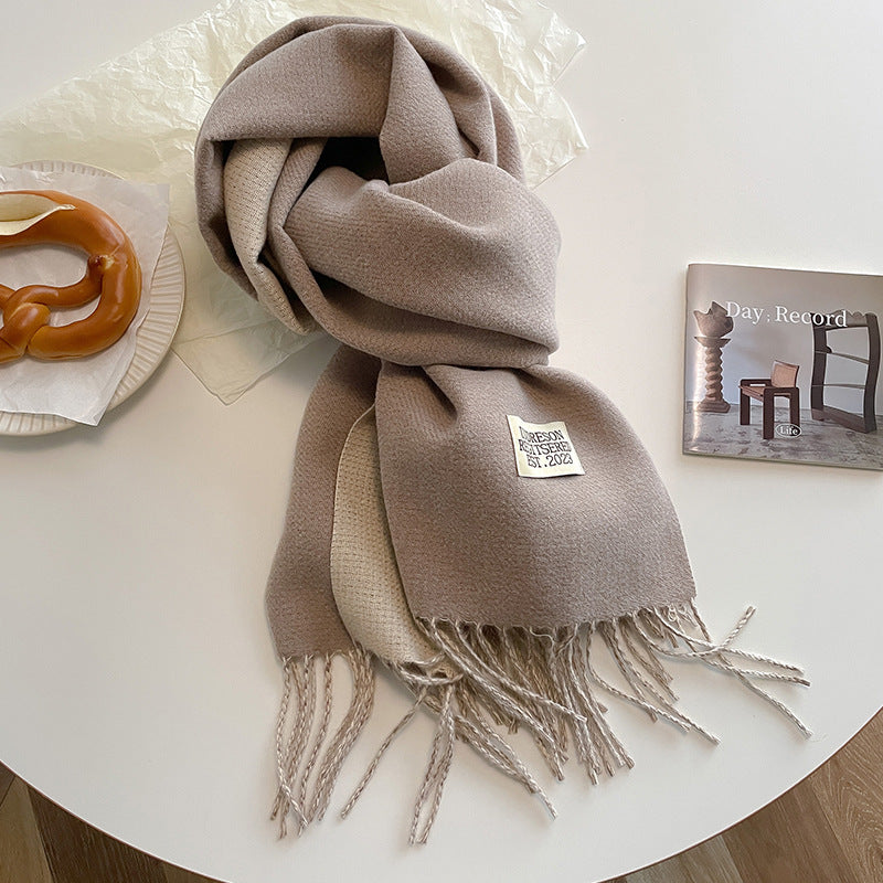Women Warm Scarf - Reversible Fringed Cashmere Winter