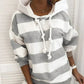 Plush Women’s Hooded Pullover - Striped Relaxed Cotton, Casual