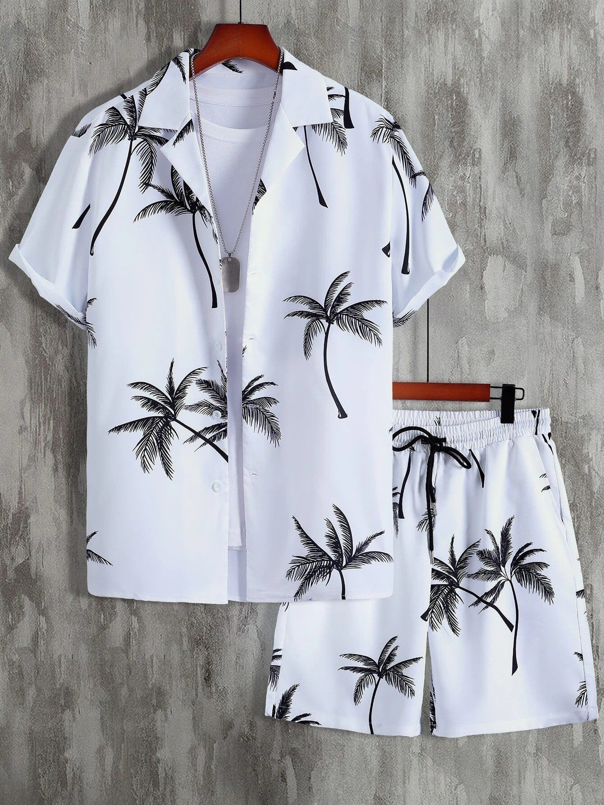 Variant image for Men's Summer Set with Tropical Print, Lightweight Shirt and Shorts, Relaxed Fit for Warm Weather Casual Outings-9