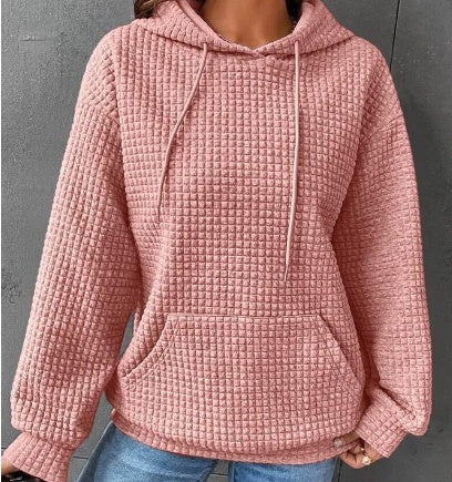 Plush Cozy Women’s Hoodie Sweater - Waffle Knit Layering