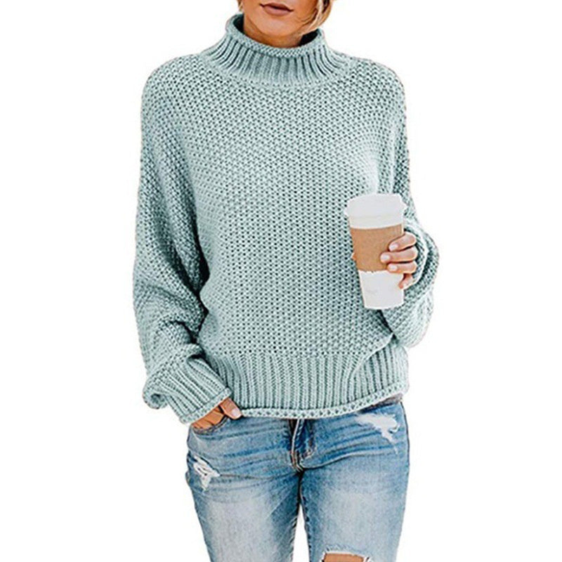 Women Oversized Turtleneck Sweater - Chunky Knit, Winter