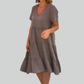 Linen Cotton Casual Women's Dress - Short Sleeve V-neck Swing Summer S-5XL