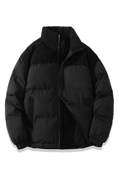 Unisex Insulating Puffer Coat - Stand Collar, Cotton