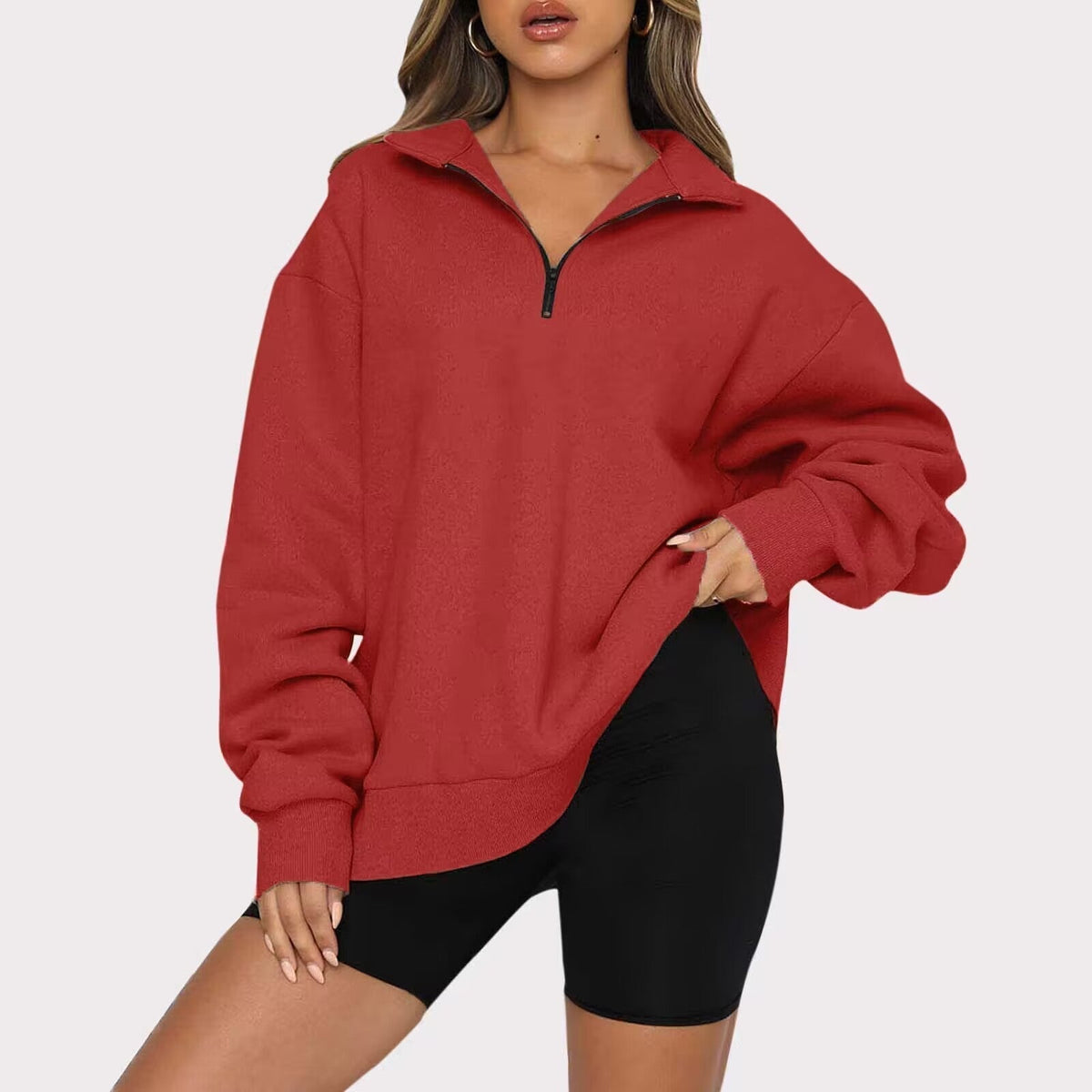Light Women Zip Sweatshirt - Oversized Pullover Casual