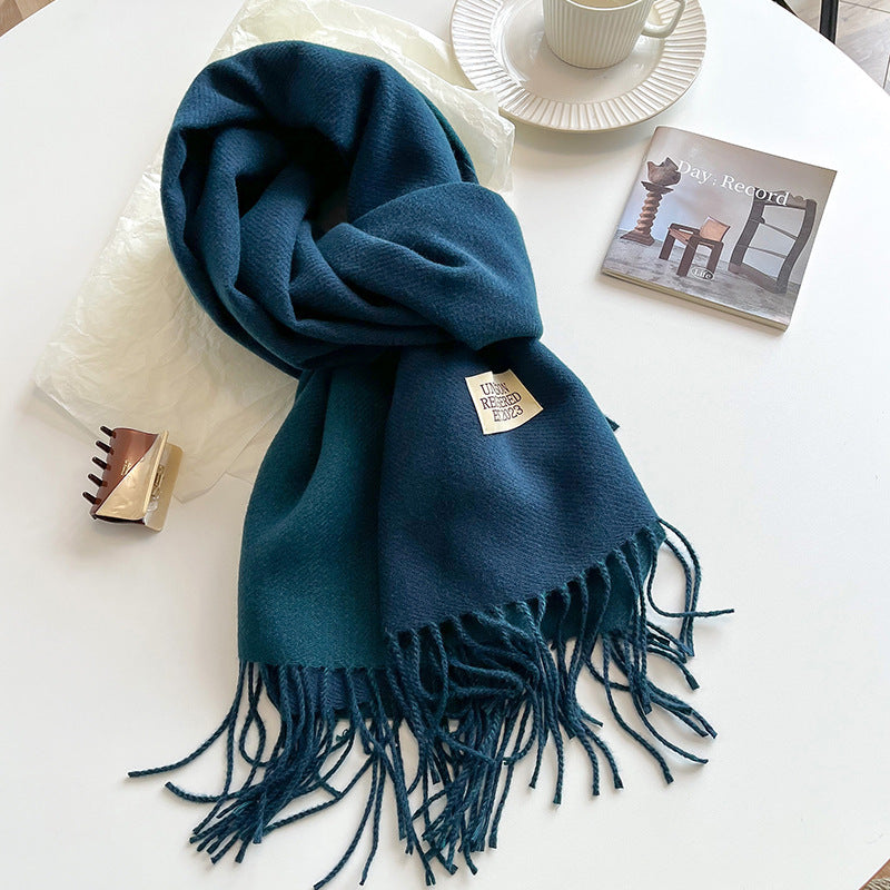 Women Warm Scarf - Reversible Fringed Cashmere Winter