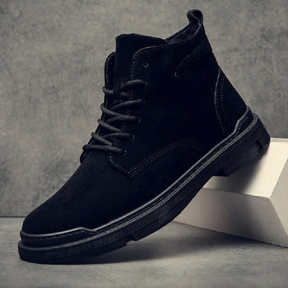 Men's Supportive High-Top Boots - Lace-Up, PU Suede, Winter