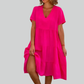 Linen Cotton Casual Women's Dress - Short Sleeve V-neck Swing Summer S-5XL