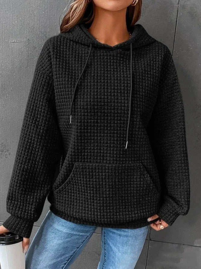 Plush Cozy Women’s Hoodie Sweater - Waffle Knit Layering