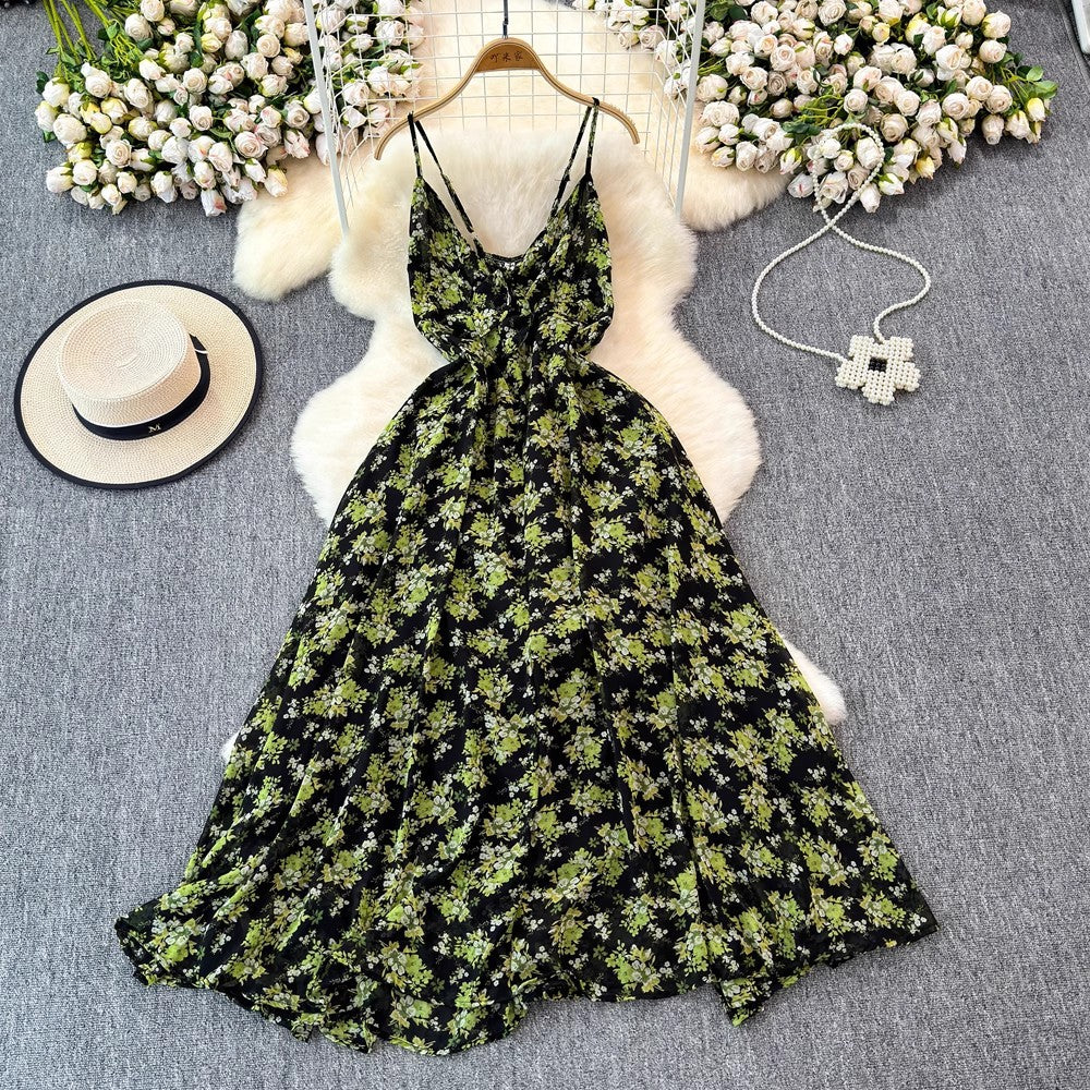 v-neck strap, adjustable waist, floral print, for summer – Light women's dress