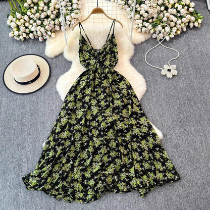 v-neck strap, adjustable waist, floral print, for summer – Light women's dress