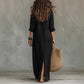 Plush women's flowy maxi dress - long-sleeve lapel-collar, solid, beach vacation