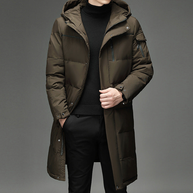 Light Cozy Men's Down Coat - Long Puffer, Goose Down