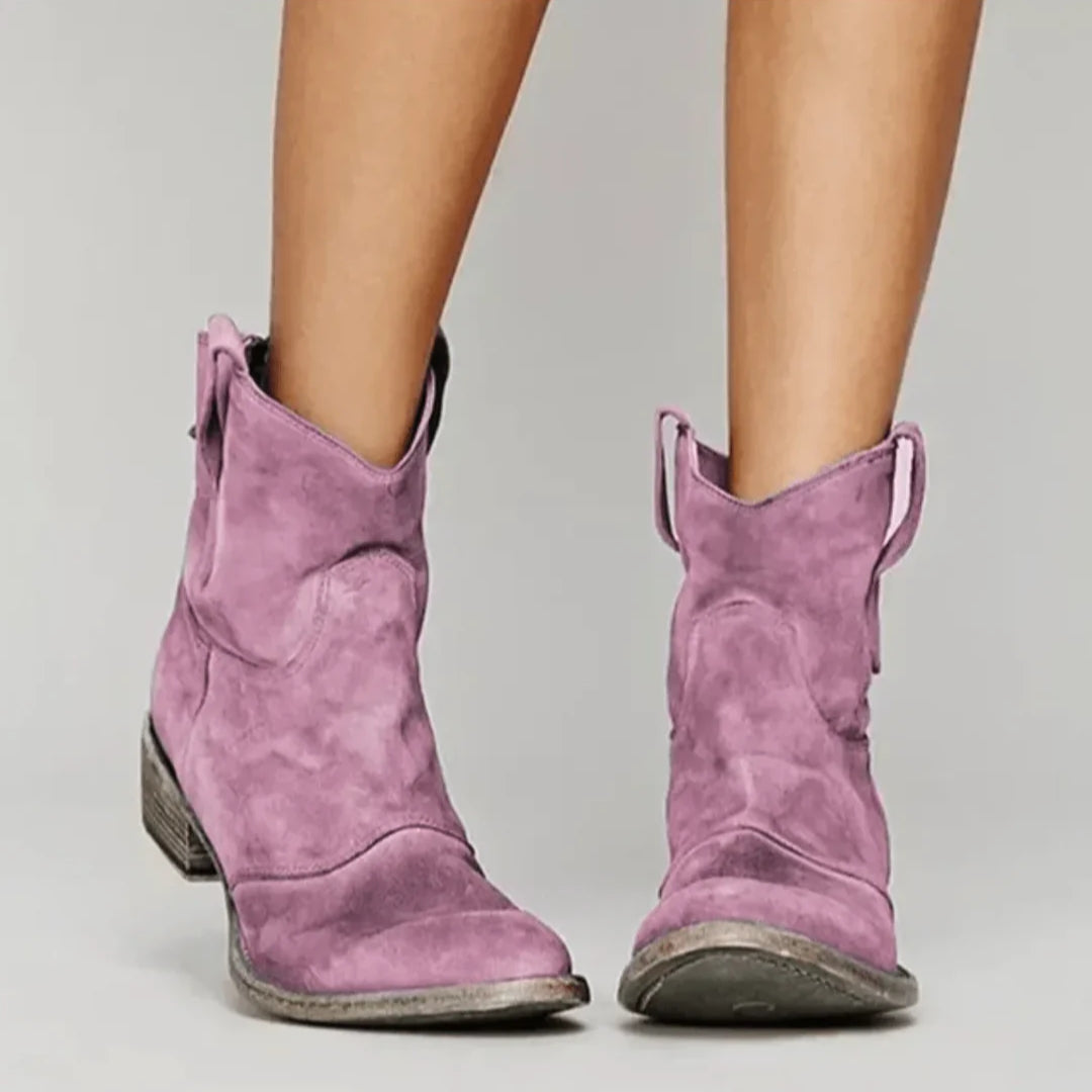 Plush Women's Ankle Boots - Western Curve, Suede, Casual
