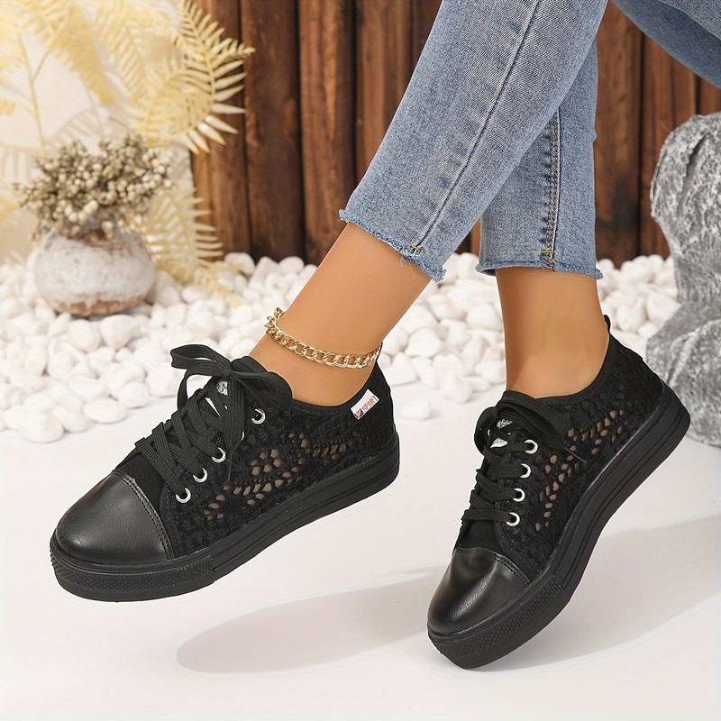 Chic Lace Sneakers for Women, Breathable and Comfortable Design in Black and White, Padded Interior for All-Day Support-5
