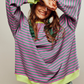 Women's Oversized Sweatshirt - Boxy Striped Cotton Casual