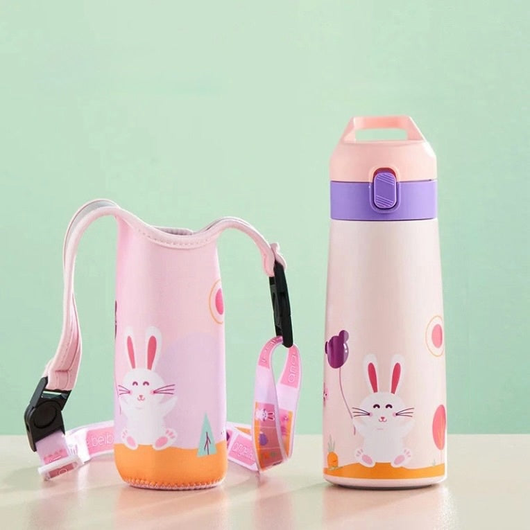 Kids 500ml Stainless Steel Straw Thermos Mug With Case