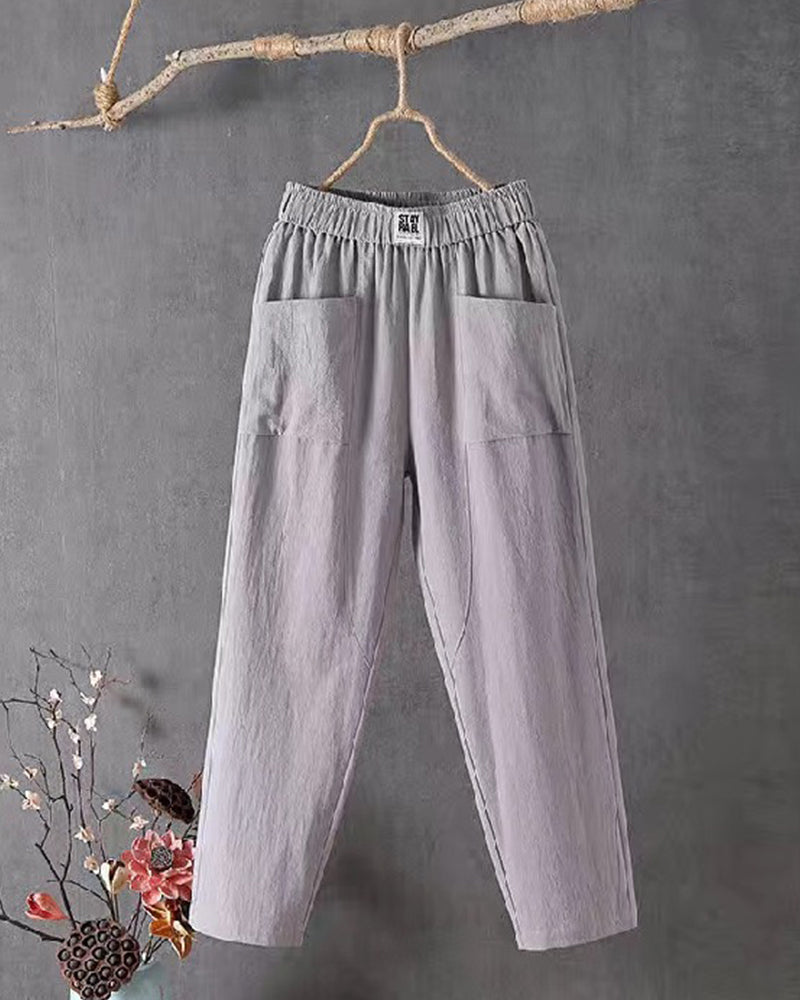 Variant image for Loose-Fitting White Linen Pants for Women, Breathable Flax Trousers for All Occasions, Comfortable and Stylish-33
