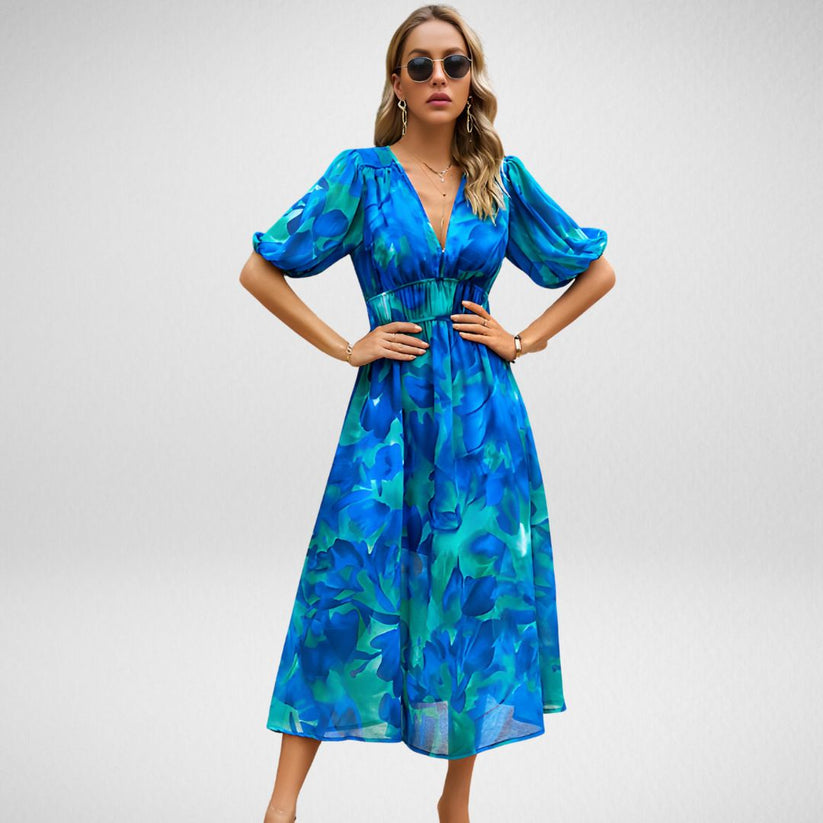 Variant image for Elegant Printed Midi Dress with Three-Quarter Sleeves for Women - Versatile Midi Dress for Any Occasion-9