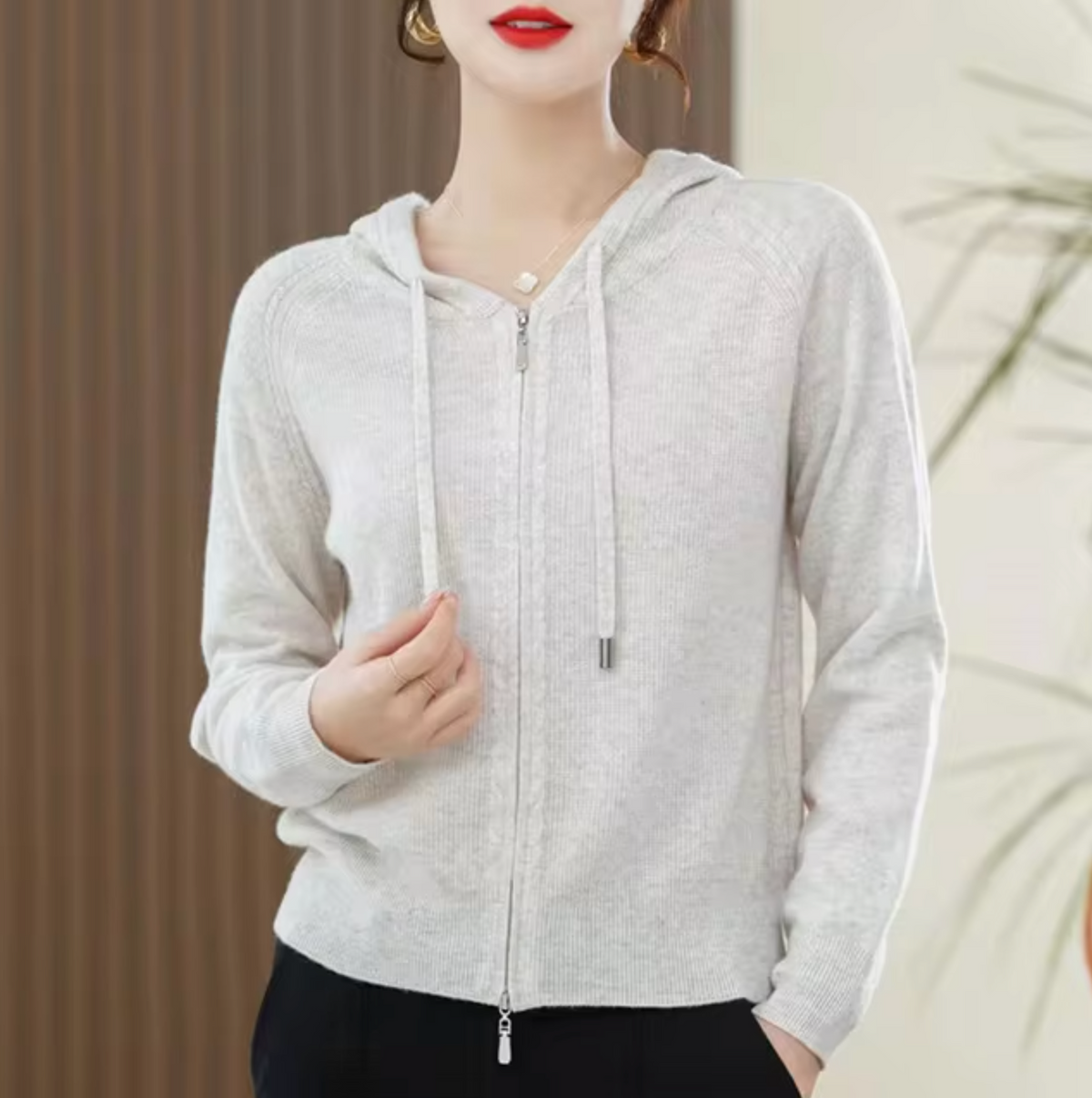 Light Women's Zip Hoodie - Relaxed Knit For Spring